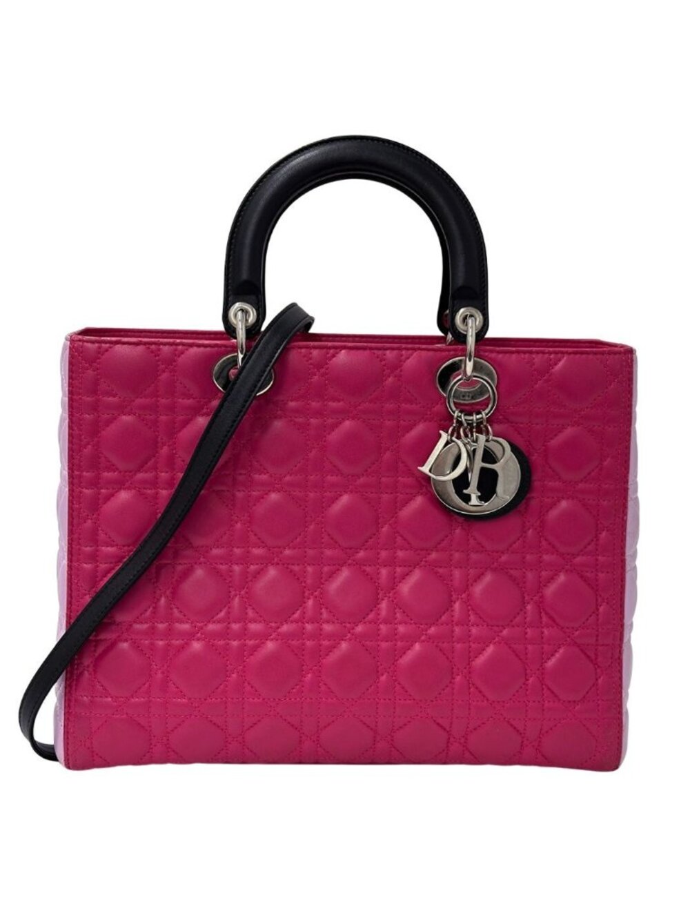 Dior 2-Way Shoulder Bag Lady Dior Large Leather Pink Silver Outing